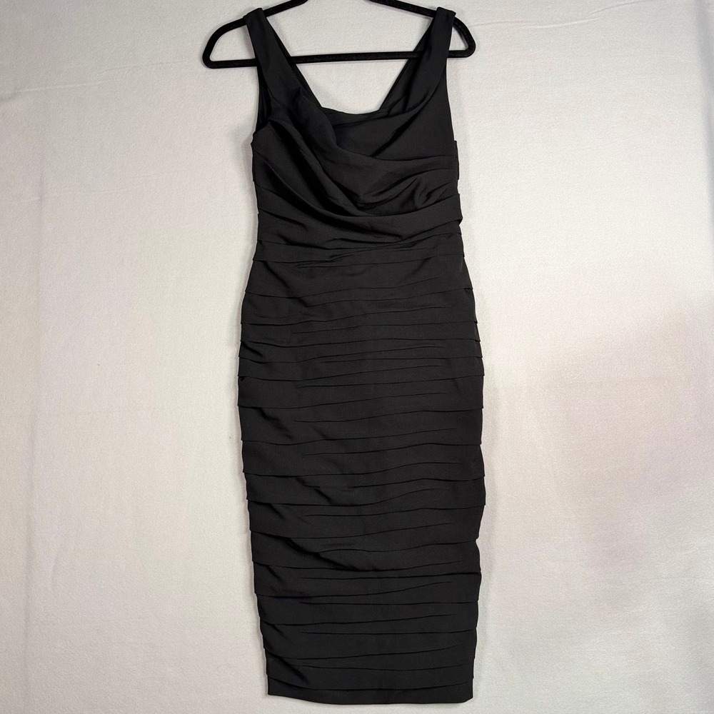 Express Conscious Edit Black Ruched Bodycon Midi Dress 6 Cocktail Party Evening